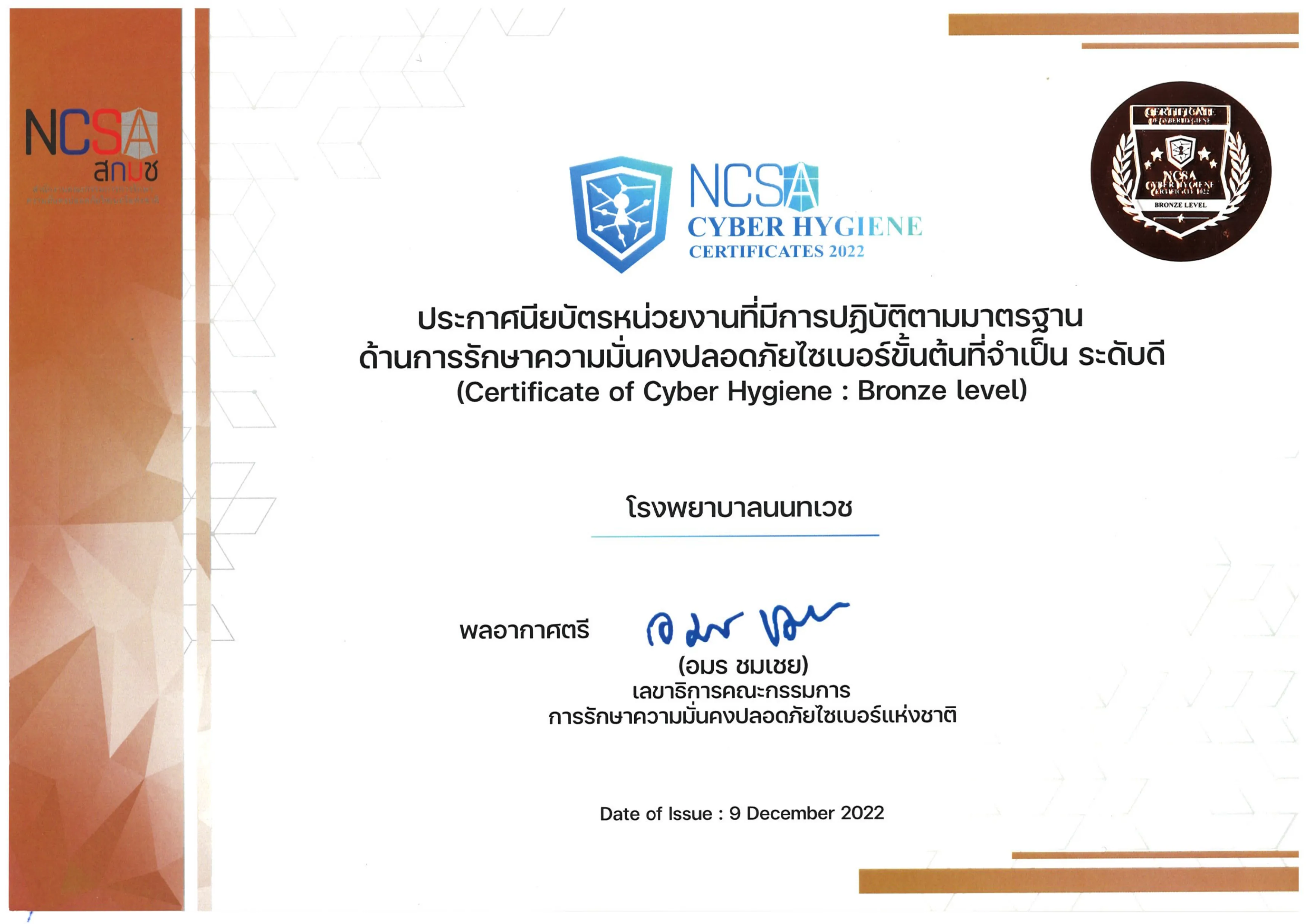 Certificate of Cyber Hygiene: Bronze Level